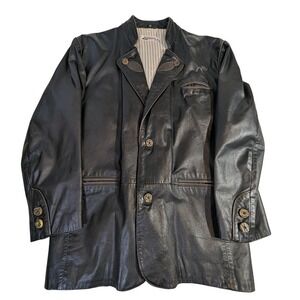 Alphorn Leather Blazer Jacket 48 Black Trachtenmode Ornate Buttons